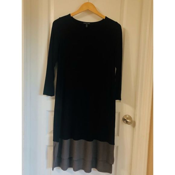 EILEEN FISHER SCOOP NECK VISCOSE DRESS SP BICOLOR - Picture 1 of 5